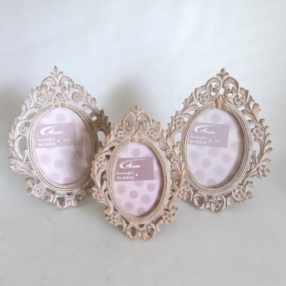 NEW 4” x 6” 5” x 7” OVAL RUSTIC CARVED ANTIQUE PICTURE FRAME SHABBY CHIC 3 QTY